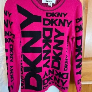 DKNY Vibrant Pink and Black Striped Sweater